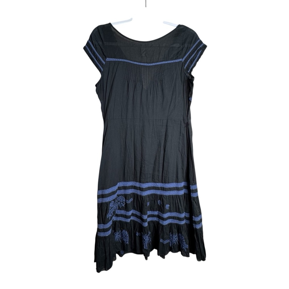 Free People Black Blue Embroidered Ruffle Dress Cotton Lightweight Size 10 H15 - Picture 2 of 8